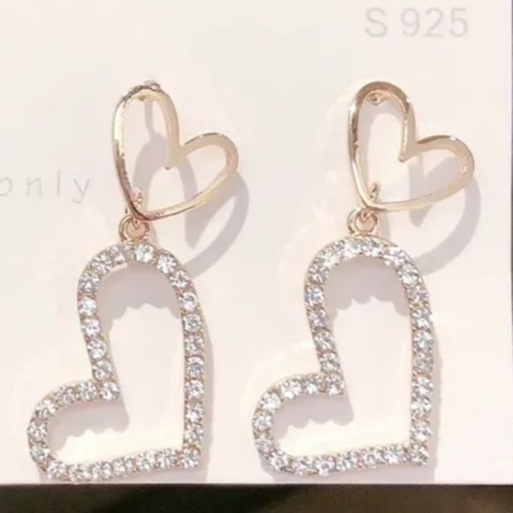 Fashion Jewelry Jewelry - Double Heart Rhinestone Drop Earring Gold Tone S925 Post